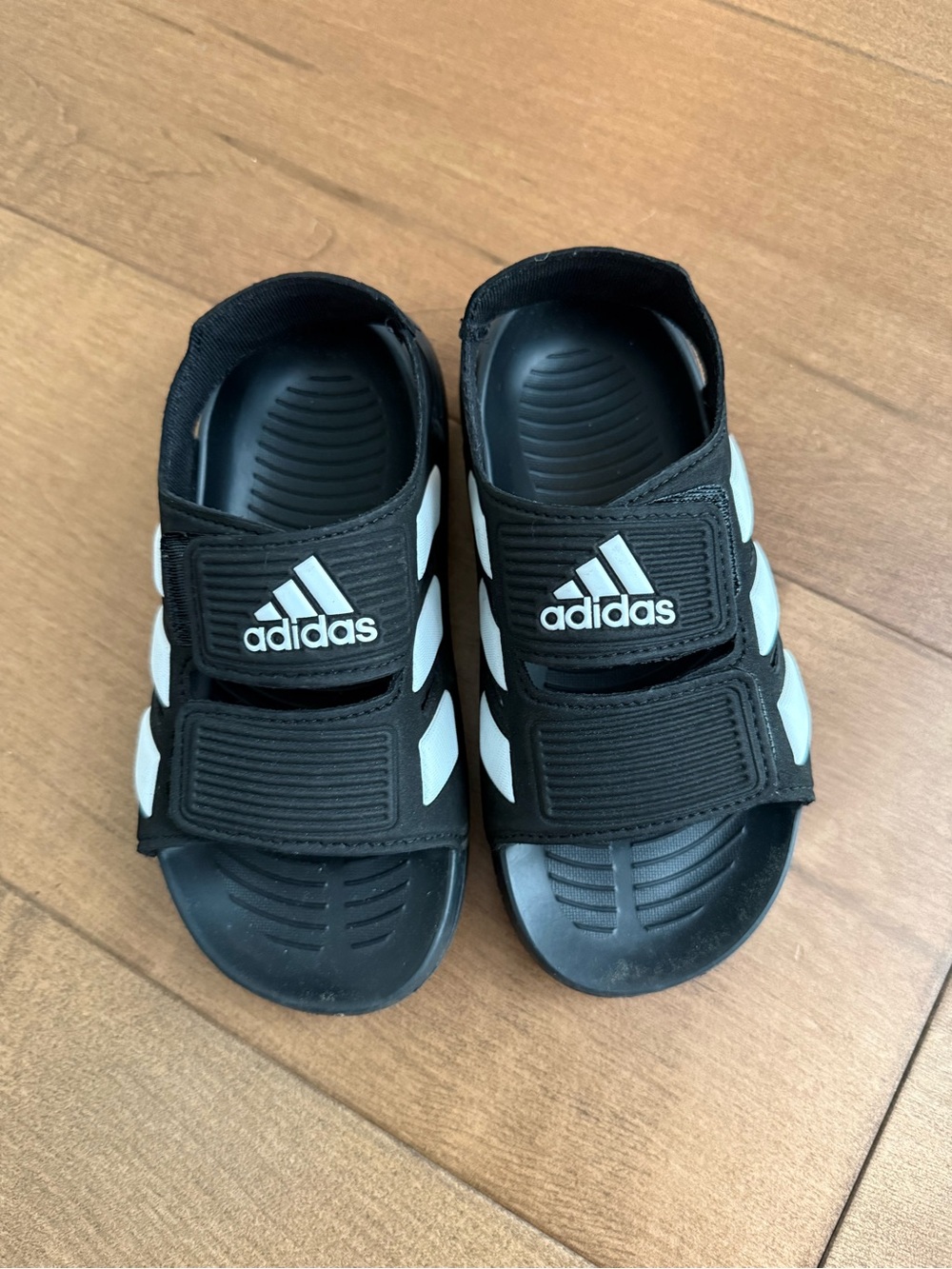 adidas Kids Black and White Velcro Slide Sandals
